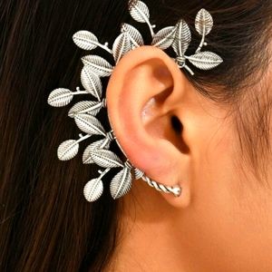 (1)PC SILVER LEAF DETAIL EAR CUFF SINGLE CUFFVINE LEAF MYSTICAL EARRING
